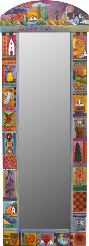 Wardrobe Mirror –  "Live Life to the Fullest" mirror with sun and moon over beautiful scenes of the changing four seasons motif