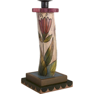 Single Candle Holder –  A bumble bee floats about this flower garden candle holder