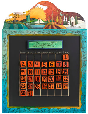 Small Perpetual Calendar –  Lovely small perpetual calendar with rolling four seasons landscape and inspirational phrases border