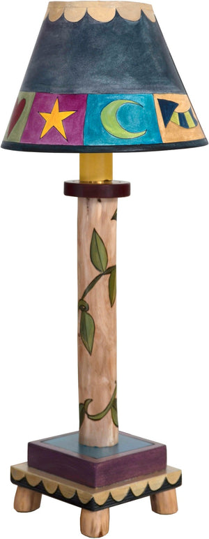 Log Candlestick Lamp –  Cute cool-toned boxed icon and wrapping vine motif
