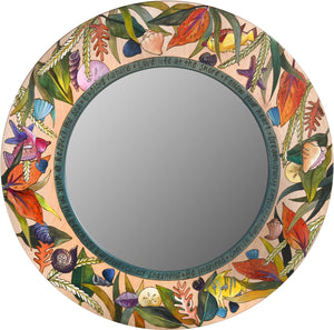 Large Circle Mirror –  Eclectic folk art mirror with all variety of shells and sea flora