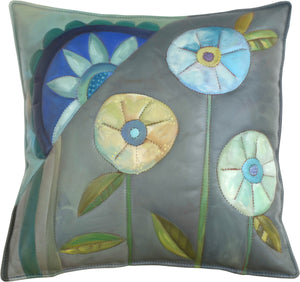 Leather Pillow –  Pretty neutral palette hand painted pillow with floral motifs