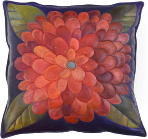 Leather Pillow –  Gorgeous floral pillow with turquoise center