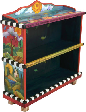 Short Bookcase –  "The Secret to Life is Enjoying the Passage of Time" bookcase with beautiful scenes of the four seasons motif