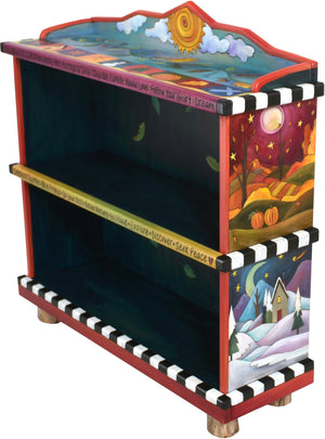 Short Bookcase –  "The Secret to Life is Enjoying the Passage of Time" bookcase with beautiful scenes of the four seasons motif