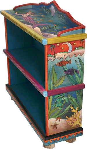 Short Bookcase –  "Go Out for Adventure/Come Home for Love" bookcase with mermaid and deep sea motif