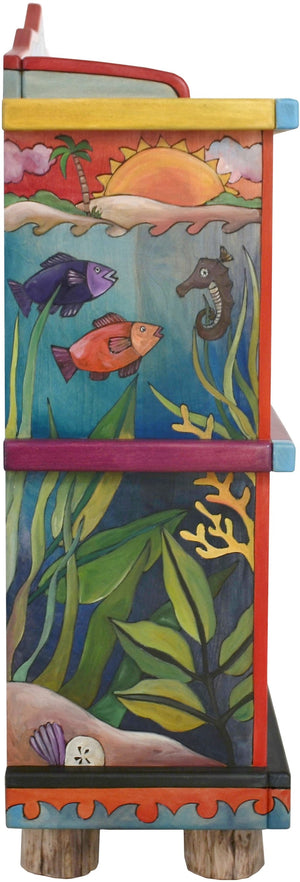 Short Bookcase –  "Go Out for Adventure/Come Home for Love" bookcase with mermaid and deep sea motif