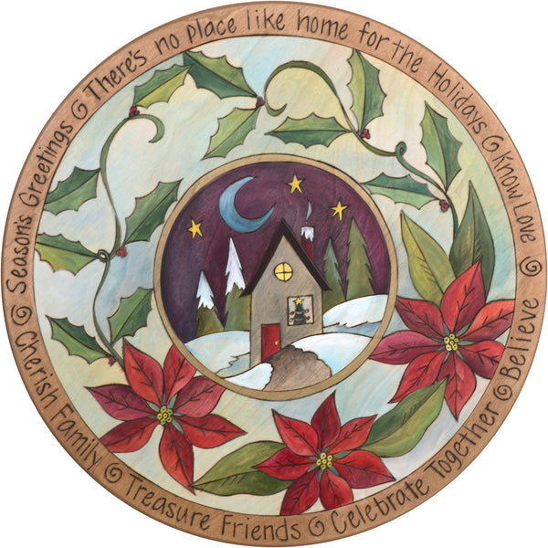 Sticks Handmade 20"D lazy susan with poinsettias and snowy landscape