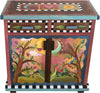 Small Buffet –  "Live by the Sun/Love by the Moon" small buffet with sun and moon in a pink sky over a green horizon motif