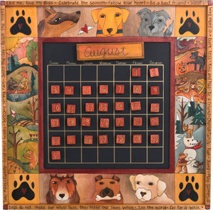 Large Perpetual Calendar –  Playful pup calendar with dogs playing amongst four seasons landscapes