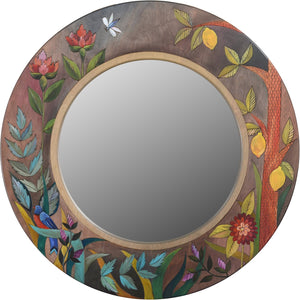Large Circle Mirror –  Elegant and lovely large round mirror with floral motifs and lemons