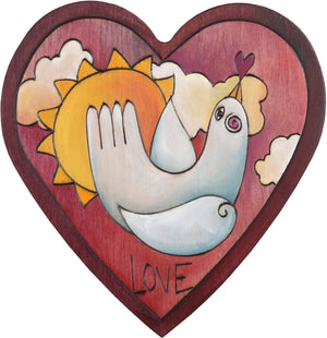 Heart Shaped Plaque –  "Love" heart shaped plaque with dove and sun