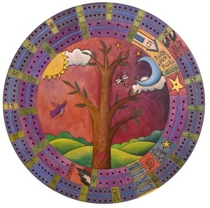 20" Cribbage Lazy Susan –  ﻿A regal tree of life design with a predominately purple palette