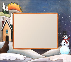 8"x10" Frame –  Frame with smiley snowman under the snow fall beside a cozy home motif
