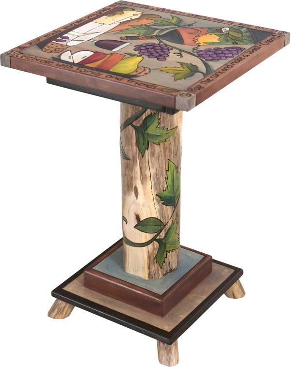 Martini End Table –  Lovely banquet themed end table with birch center