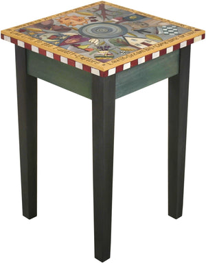 Small Square End Table –  Handsome end table with floating symbolic icons