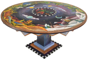 72" Round Dining Table –  "Thank your Lucky Stars" round dining table with beautiful landscape of the changing seasons motif