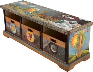Storage Bench with Boxes –  Elegant and lovely storage bench with rolling four seasons landscape and tree of life motif