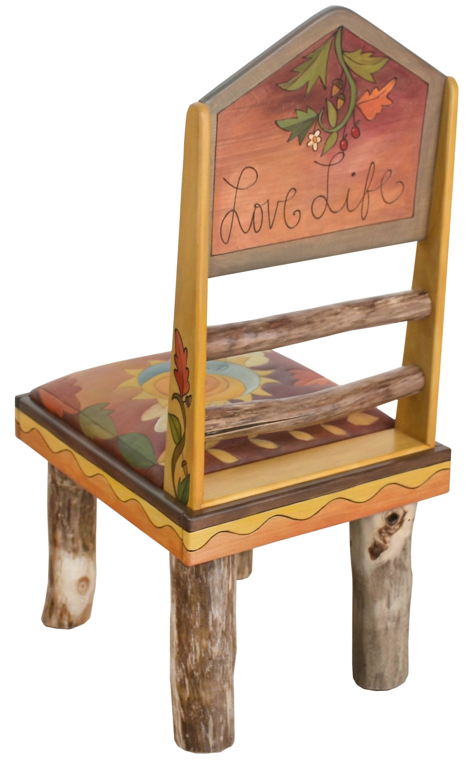 Sticks Side Chair with Leather Seat –  Lovely colorful chair with pastel hues and rolling mountain landscapes, 