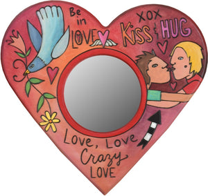 Heart Shaped Mirror –  "Be in Love" heart-shaped mirror with couple kissing motif