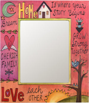 8"x10" Frame –  Rosy and bright picture frame featuring sun and moon motif and inspirational phrases