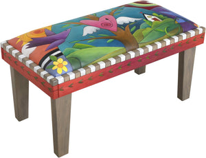 Sticks handmade 3' bench with leather and tree of life design