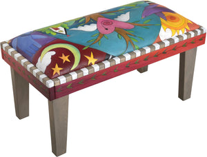 Sticks handmade 3' bench with leather and tree of life design