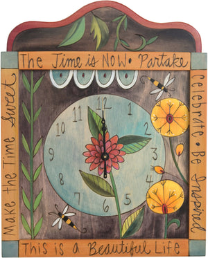 Square Wall Clock –  "This is a Beautiful Life" wall clock with floral motif