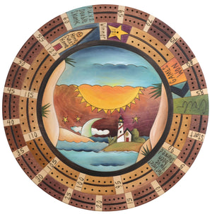 20" Cribbage Lazy Susan –  ﻿A seascape with a lighthouse overlooking the coast