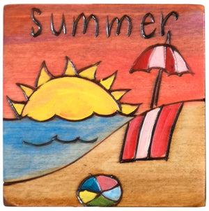 Set of seasonal scene and icon magnets to mark the changing seasons on your large Sticks calendar, summer beach magnet