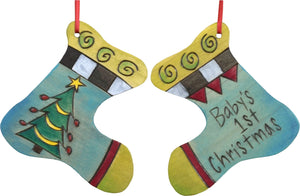 Stocking Ornament –  "Baby's 1st Christmas" stocking ornament with pretty Christmas tree motif