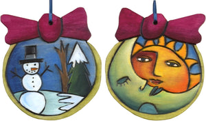 Ball Ornament –  Snowman ball ornament with sun/moon and snowman motif