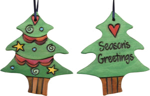 Christmas Tree Ornament –  "Season's Greetings" Christmas tree ornament with light green Christmas tree motif