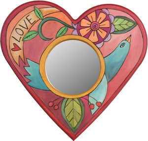 Heart Shaped Mirror –  "Love" heart-shaped mirror with flower and bird motif