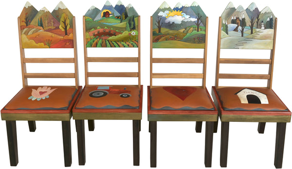 Sticks Chair Set with Leather Seats –  Rustic chair set with rolling four seasons mountain landscapes