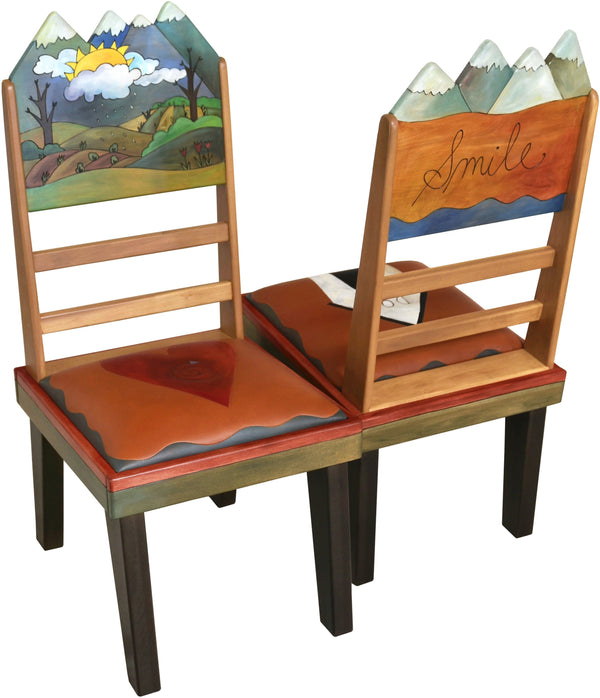 Sticks Chair Set with Leather Seats –  Rustic chair set with rolling four seasons mountain landscapes