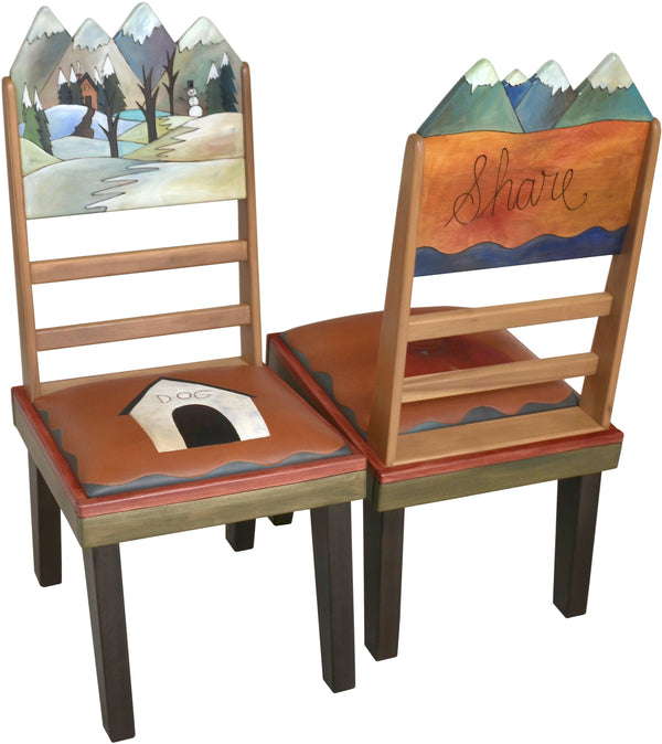 Sticks Chair Set with Leather Seats –  Rustic chair set with rolling four seasons mountain landscapes