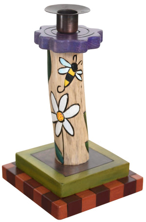 Single Candle Holder –  Single candle holder with flowers and bee motif