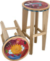 Round Stool Set –  Matching sun and moon stools with natural wooden bases