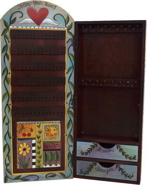 Jewelry Cabinet –  "Believe in Yourself/Follow Your Heart" jewelry cabinet with flower and heart motif