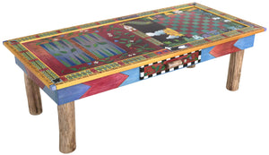 Urban Game Table –  Playful and eclectic folk art game table with many colorfully painted animals and game types