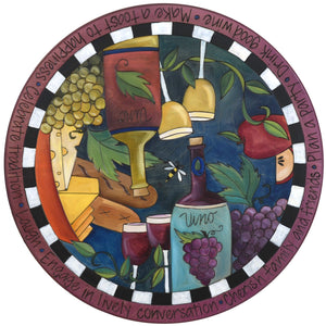 Sticks Handmade 20"D lazy susan with wine, bread, fruit and cheese