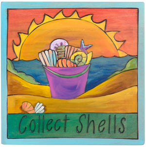 7"x7" Plaque –  A beachy sunset "collect shells" themed plaque