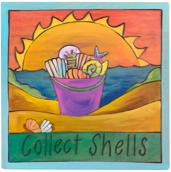 7"x7" Plaque –  A beachy sunset "collect shells" themed plaque