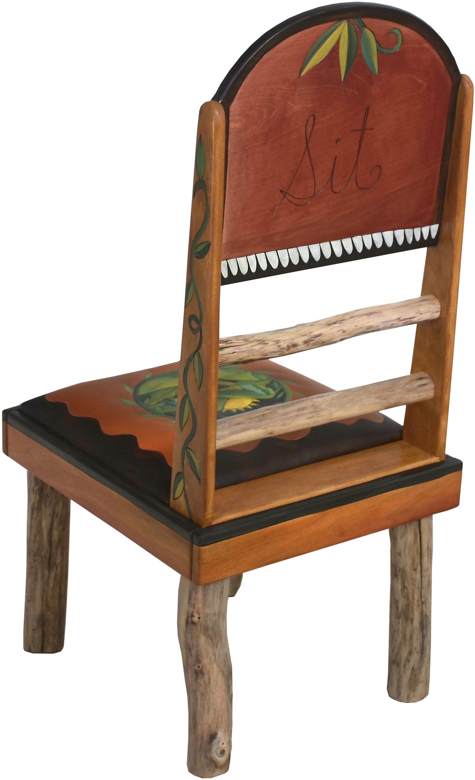 Sticks Side Chair with Leather Seat –  Lovely chair with hand embroidered seat and rolling mountain landscapes, 