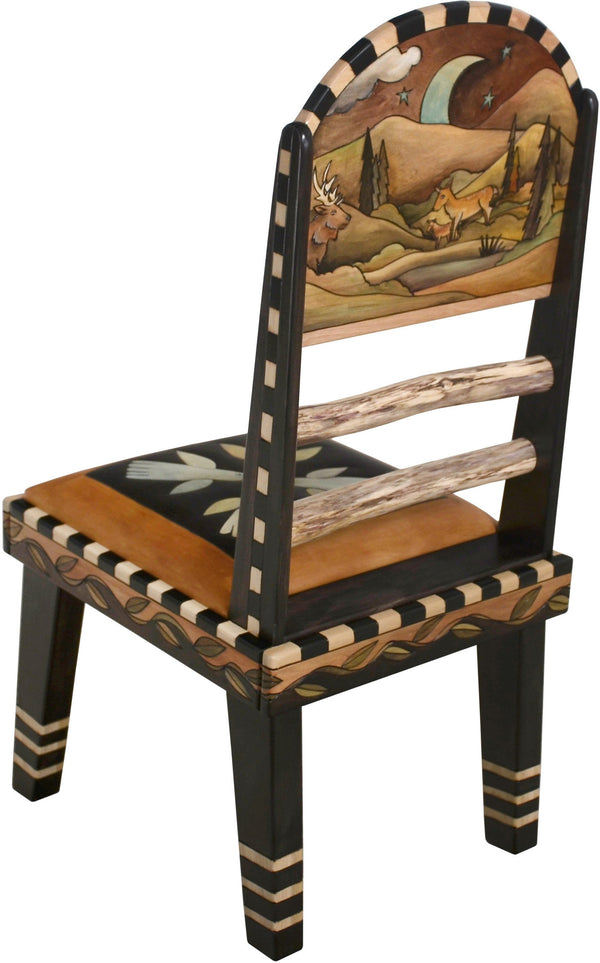 Sticks Side Chair with Leather Seat –  Gorgeous elegant and neutral chair with hand embroidered seat and rolling mountains landscapes