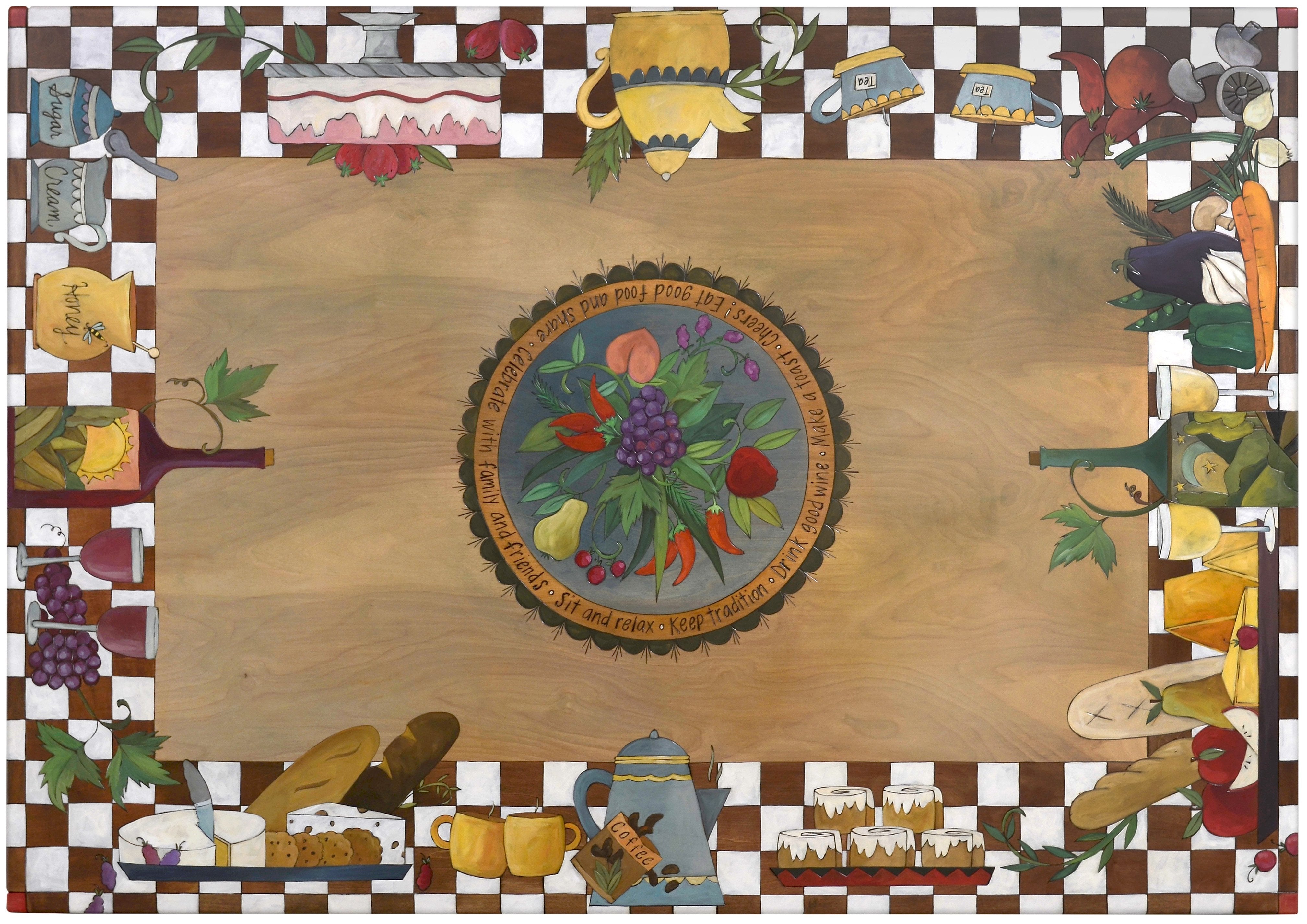 Rectangular Dining Table –  Eclectic folk art table with playful banquet design