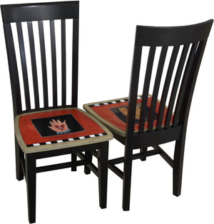 Sticks handmade chairs with colorful folk art design and floral scratchboard border