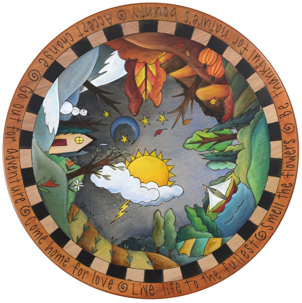 Sticks Handmade 20"D lazy susan with a four seasons landscape