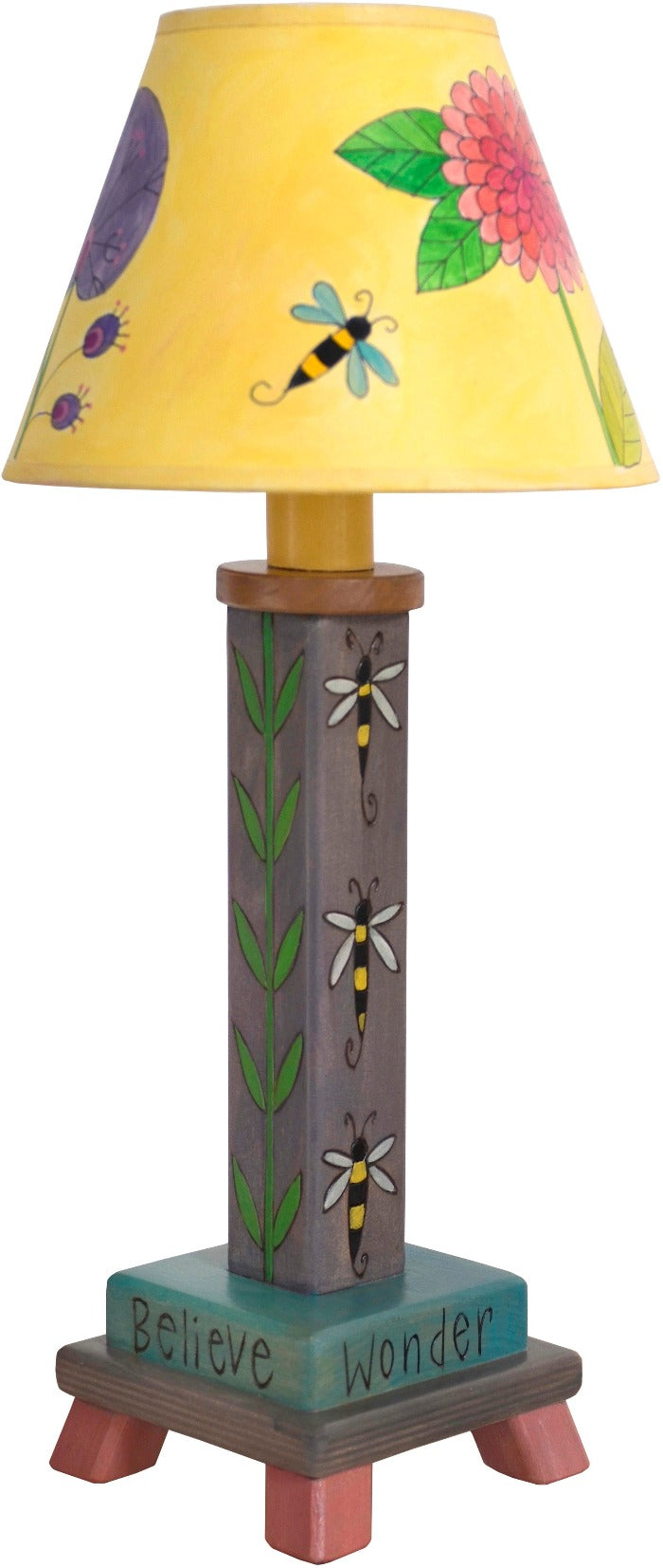 Milled Candlestick Lamp –  Beautiful contemporary floral lamp motif featuring bees buzzing about